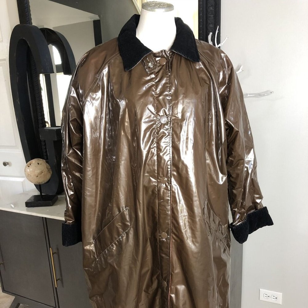 Vintage shiny brown raincoat slicker insulated plus size